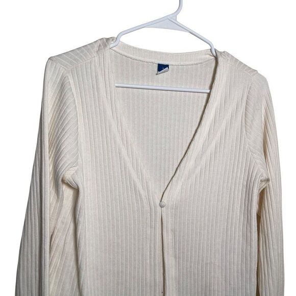 Old Navy Cardigan Women's Large Cream Ribbed Single Button Sweater Cottage - Picture 2 of 10